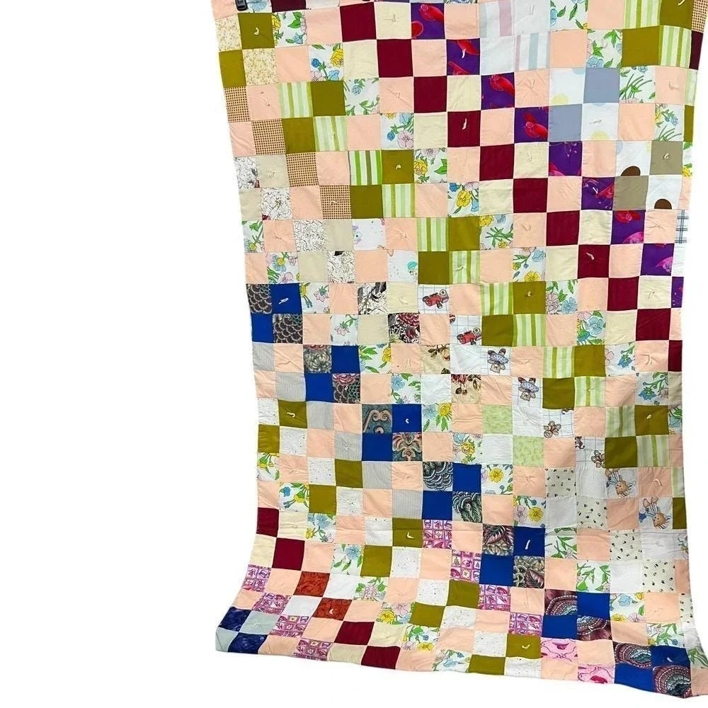 Vintage Handmade Patchwork Twin Topper Quilt Reversible Floral Cottagecore 48x74